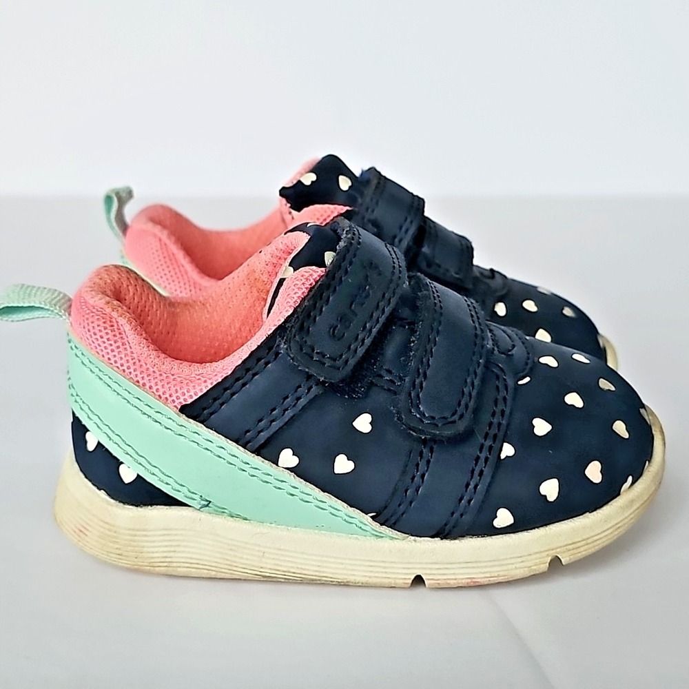 Carter's Every Step Baby Girls Relay Sneaker Blue‎ White Hearts Size 3 1848